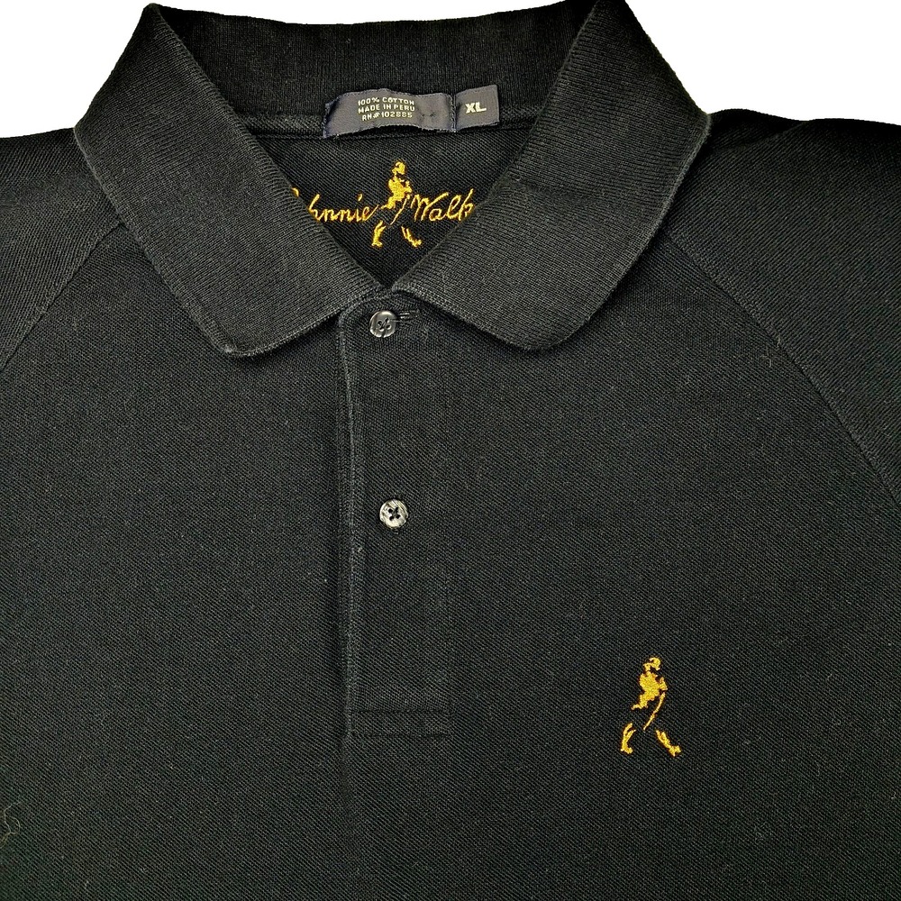 Johnnie Walker Mens XL Black Short Sleeve Cotton Polo‎ Shirt Embroidered Logo